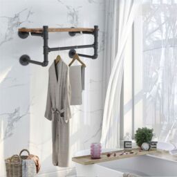 Living and Home Industrial Style Wall-Mounted Display Storage Shelf Clothes Garment Rack Hanging Rod Rail in Black - thumbnail 6