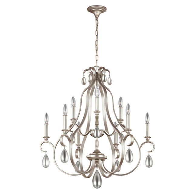 Loops 9 Bulb Chandelier Hanging Pendant LIght Sunrise Silver LED E14 60W Bulb in Metallics