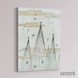 "Artery8 Skyscape With Birds Flying Canvas Wall Art Print Shin Bijutsukai in Blue - Size: W18"" x H24""" - thumbnail 2