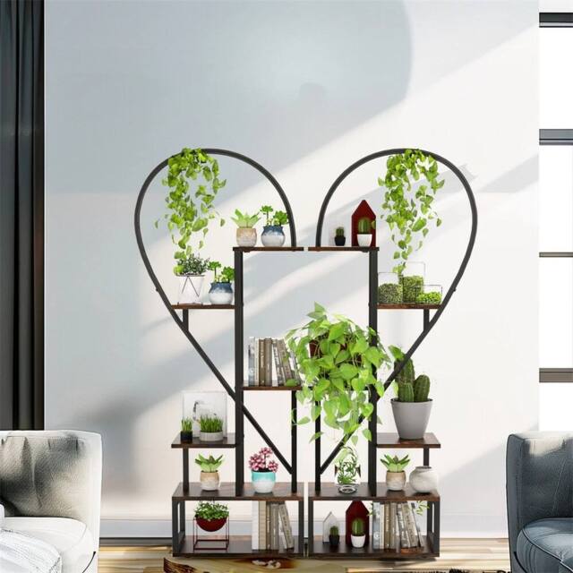 NESTLUNE Heavy Duty Metal Plant Stand Heart Shaped Ladder in Black - Size: 100 cm x 15 cm - image 1
