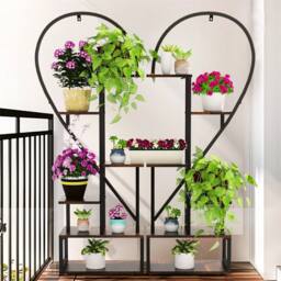 NESTLUNE Heavy Duty Metal Plant Stand Heart Shaped Ladder in Black - Size: 100 cm x 15 cm - thumbnail 5