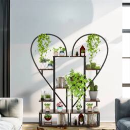 NESTLUNE Heavy Duty Metal Plant Stand Heart Shaped Ladder in Black - Size: 100 cm x 15 cm - thumbnail 1