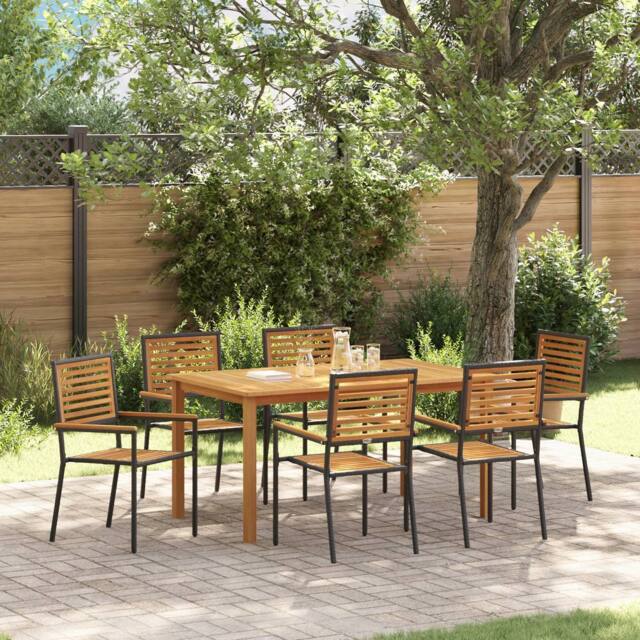 Berkfield Home 7 Piece Garden Dining Set Black Poly Rattan Acacia - image 1
