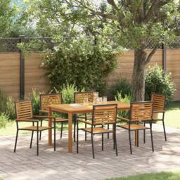 Berkfield Home 7 Piece Garden Dining Set Black Poly Rattan Acacia - thumbnail 1