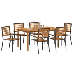 Berkfield Home 7 Piece Garden Dining Set Black Poly Rattan Acacia - thumbnail 3