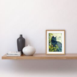 "Artery8 Wall Art Print Russian Blue Cat with Bright Ornate Plants Modern Art Nouveau Artwork Framed 9X7 Inch in Beige - Size: W7"" x H9""" - thumbnail 2