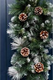 Marco Paul Christmas Artificial Wreath Decoration Swag Hanging Pinecones Snow Dusted Home in Green - thumbnail 2
