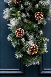 Marco Paul Christmas Artificial Wreath Decoration Swag Hanging Pinecones Snow Dusted Home in Green - thumbnail 3