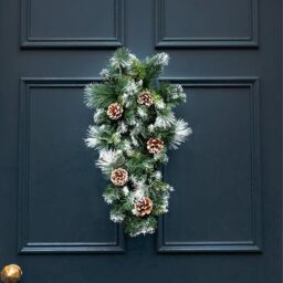 Marco Paul Christmas Artificial Wreath Decoration Swag Hanging Pinecones Snow Dusted Home in Green - thumbnail 1