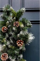 Marco Paul Christmas Artificial Wreath Decoration Swag Hanging Pinecones Snow Dusted Home in Green - thumbnail 4