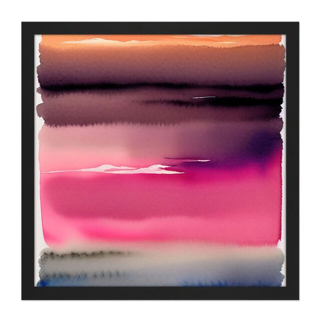 "Artery8 Wall Art Print Sunset Lake Abstract Watercolour Soft Gradient Square Framed Picture 16X16 Inch in Black - Size: W16"" x H16""" - image 1