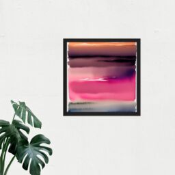 "Artery8 Wall Art Print Sunset Lake Abstract Watercolour Soft Gradient Square Framed Picture 16X16 Inch in Black - Size: W16"" x H16""" - thumbnail 2
