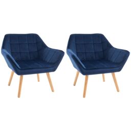 HOMCOM Modern Armchair Chair Accent Chair with Arms Wood Legs Set of 2 in Blue - thumbnail 2