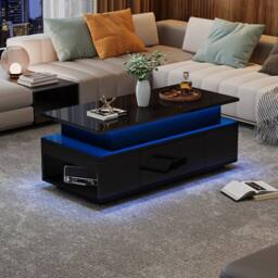 Matteo Black High-Gloss Lift-Top Coffee Table with LED Lights & Storage - thumbnail 6