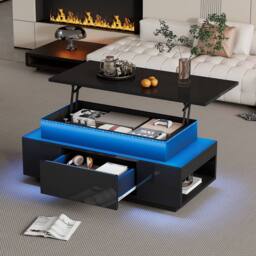 Matteo Black High-Gloss Lift-Top Coffee Table with LED Lights & Storage - thumbnail 2