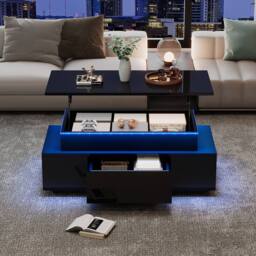 Matteo Black High-Gloss Lift-Top Coffee Table with LED Lights & Storage - thumbnail 5