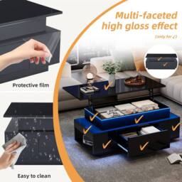 Matteo Black High-Gloss Lift-Top Coffee Table with LED Lights & Storage - thumbnail 9