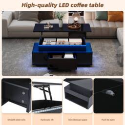 Matteo Black High-Gloss Lift-Top Coffee Table with LED Lights & Storage - thumbnail 8