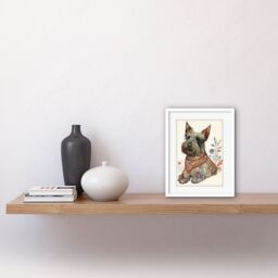 "Artery8 Wall Art Print Scottish Terrier Dog with Flower Pattern Fur Coat Modern Watercolour Artwork Framed 9X7 Inch in White - Size: W7"" x H9""" - thumbnail 2