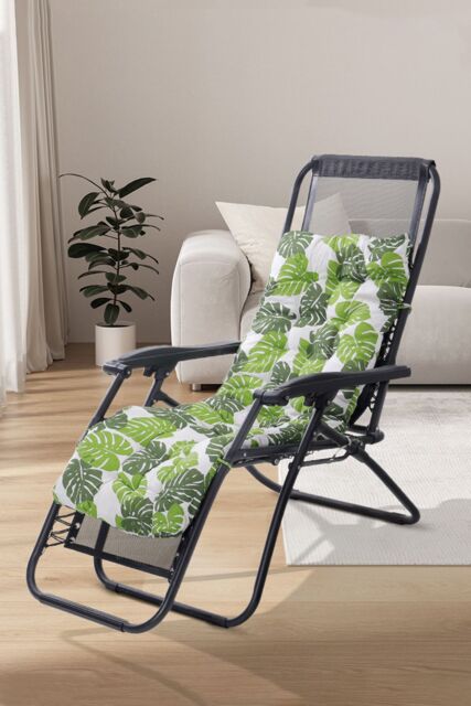 Living and Home 160cm L x 50cm W Banana Leaf Print Button Tufted Lounge Cushion Beach Chair Seat Cushion in Green - Size: 160 cm L x 50 cm W - image 1