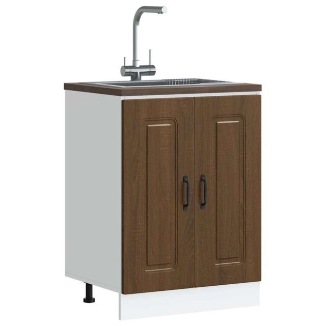 Berkfield Home Sink Base Cabinet Kalmar Brown Oak 60x46x81.5 cm Engineered Wood - image 1