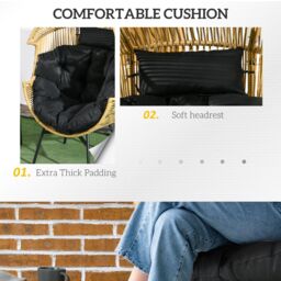 OUTSUNNY Rattan Leisure Chair w/ Cushion, Garden Egg Chair with Headrest in Brown - thumbnail 4