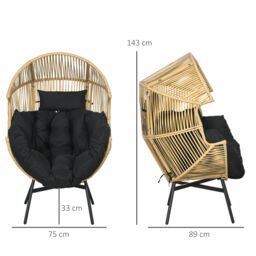 OUTSUNNY Rattan Leisure Chair w/ Cushion, Garden Egg Chair with Headrest in Brown - thumbnail 3