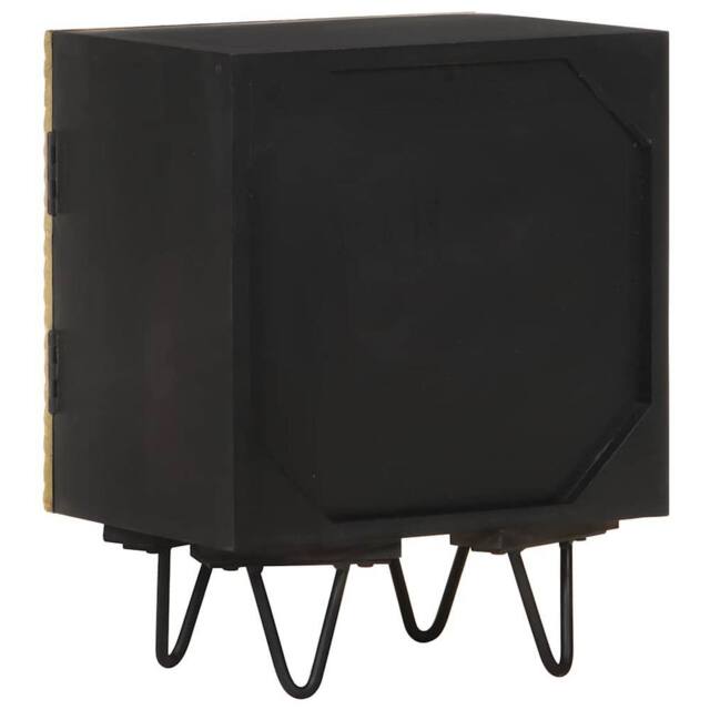 Berkfield Home Beautiful Bedside Cabinet with Brass Front 40x30x50 cm Solid Mang in Black - Size: 40 x 30 x 50 cm - image 1