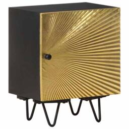 Berkfield Home Beautiful Bedside Cabinet with Brass Front 40x30x50 cm Solid Mang in Black - Size: 40 x 30 x 50 cm - thumbnail 2