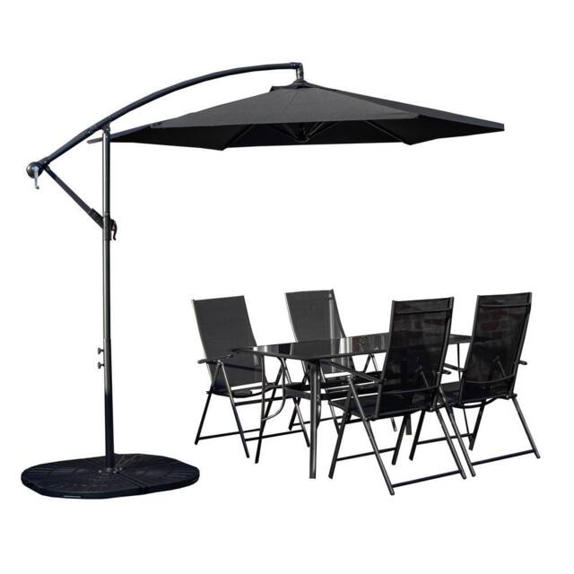 Samuel Alexander Outdoor 4 Person Glass Top Garden Table Chairs, Banana Parasol & Base in Black - image 1
