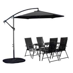 Samuel Alexander Outdoor 4 Person Glass Top Garden Table Chairs, Banana Parasol & Base in Black - thumbnail 1
