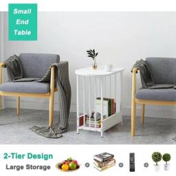 FORGEVIO White End Table with Engineered Wood, Modern Storage - thumbnail 4