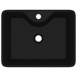 Berkfield Home Ceramic Bathroom Sink Basin with Faucet Hole Black Square - thumbnail 4