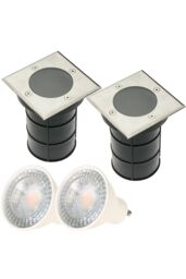 CGC Lighting 'Bridget' Two Square Large With Bulbs Stainless Steel Inground Or Decking Lights in Silver