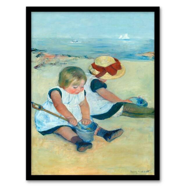 Artery8 Mary Cassatt Framed Wall Art Print Children Playing on the Beach - Size: A4 - image 1