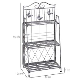 OUTSUNNY Garden Plant Stand Metal Flower Display Rack for Potted Plants Balcony in Silver - thumbnail 3