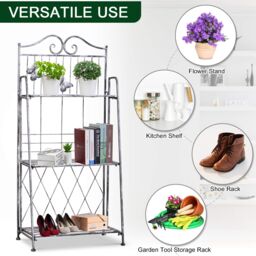 OUTSUNNY Garden Plant Stand Metal Flower Display Rack for Potted Plants Balcony in Silver - thumbnail 4