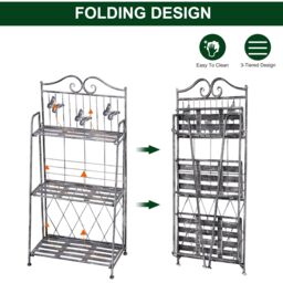 OUTSUNNY Garden Plant Stand Metal Flower Display Rack for Potted Plants Balcony in Silver - thumbnail 5
