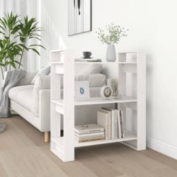 Berkfield Home Book Cabinet/Room Divider White 80x35x91 cm Solid Wood Pine - Size: 80 x 35 x 91 cm - thumbnail 2