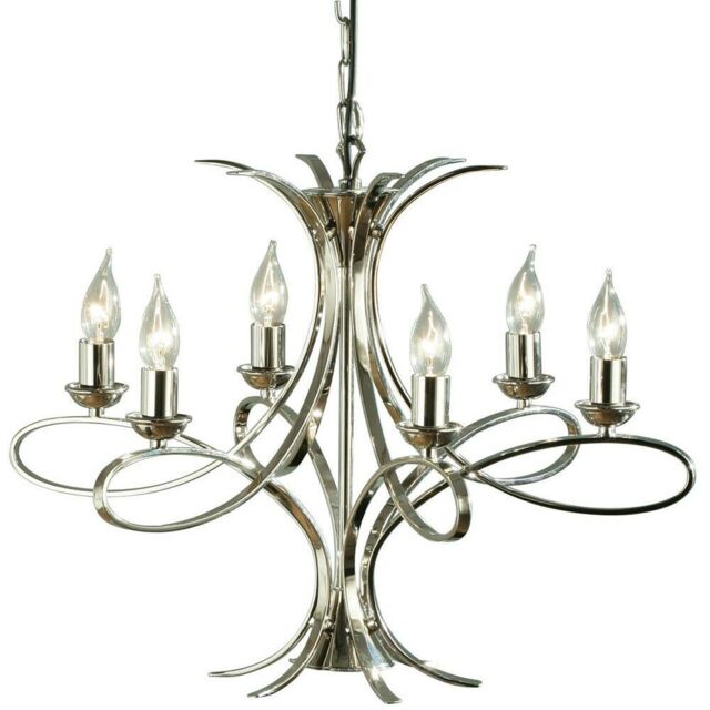 Loops Eaves Hanging Ceiling Pendant Chandelier 6 Lamp Polished Nickel Curve Arm Light in Metallics - image 1