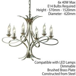 Loops Eaves Hanging Ceiling Pendant Chandelier 6 Lamp Polished Nickel Curve Arm Light in Metallics - thumbnail 2