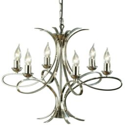 Loops Eaves Hanging Ceiling Pendant Chandelier 6 Lamp Polished Nickel Curve Arm Light in Metallics - thumbnail 1