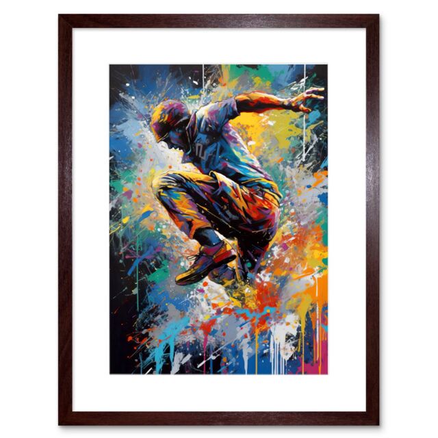 "Artery8 Wall Art Print Parkour Paint Splat Portrait Jump Action Shot Artwork Framed 9X7 Inch in Brown - Size: W7"" x H9""" - image 1
