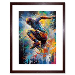 "Artery8 Wall Art Print Parkour Paint Splat Portrait Jump Action Shot Artwork Framed 9X7 Inch in Brown - Size: W7"" x H9""" - thumbnail 1