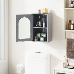 Costway Wall Cabinet Bathroom Cabinet Wooden Medicine Cabinet w/Glass Door in Grey