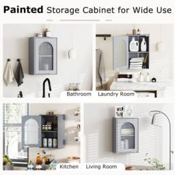 Costway Wall Cabinet Bathroom Cabinet Wooden Medicine Cabinet w/Glass Door in Grey - thumbnail 9