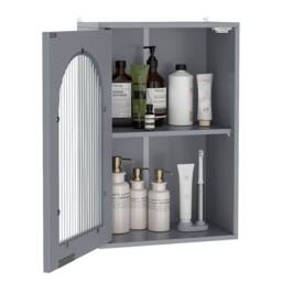 Costway Wall Cabinet Bathroom Cabinet Wooden Medicine Cabinet w/Glass Door in Grey - thumbnail 3