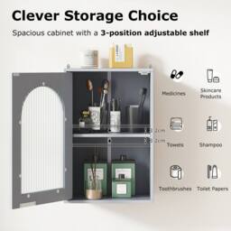 Costway Wall Cabinet Bathroom Cabinet Wooden Medicine Cabinet w/Glass Door in Grey - thumbnail 6