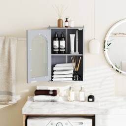 Costway Wall Cabinet Bathroom Cabinet Wooden Medicine Cabinet w/Glass Door in Grey - thumbnail 5