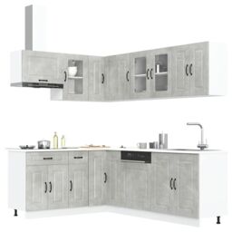 Berkfield Home 11 Piece Kitchen Cabinet Set Kalmar Concrete Grey Engineered Wood - thumbnail 1